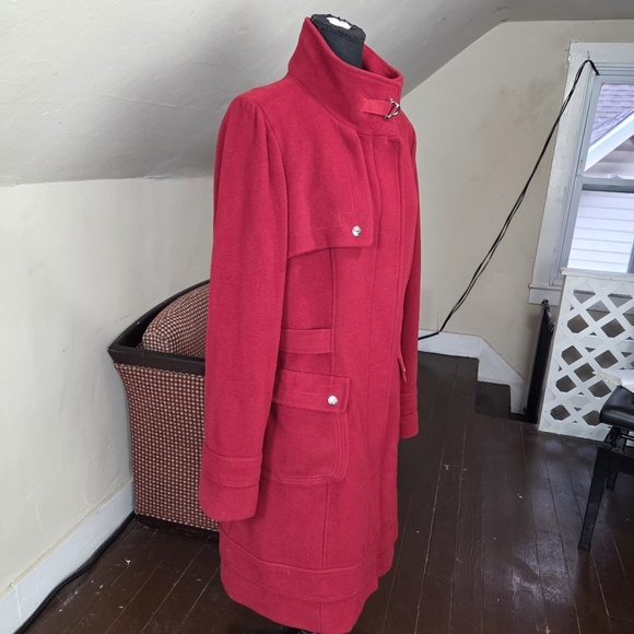 VTG Oscar de la Renta Red Wool Cashmere Coat Size 14  Belted Collar Detail - Picture 5 of 16